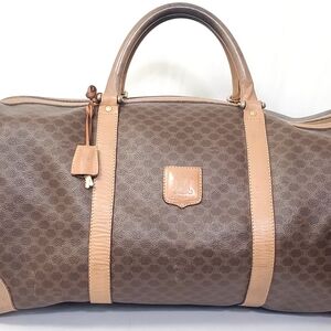 Celine Boston Brown Monogram Travel Duffle with Tan Leather Trim